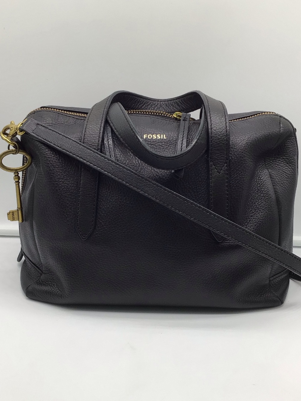 Fossil Sydney Satchel Black Pebble Leather Shoulder Bag
